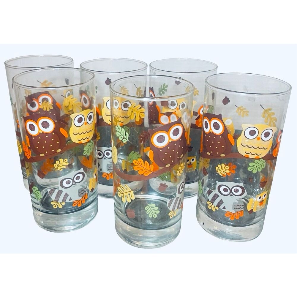 Vintage Libbey by CRISA (6) Woodland Creatures Glasses